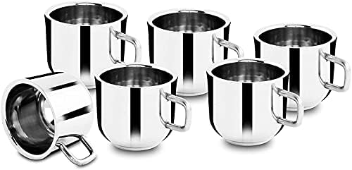 Креации на Ваишнави Креации кафе чаша еспресо чаша чаша чај од не'рѓосувачки челик чај, еднократно и машина за миење садови безбеден сет од 6