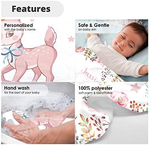 Пинк Бамби елени цветни персонализирани бебешки ќебе за момчиња за момчиња, обичај дремки, туш за туширање меко новороденче 30х40 во