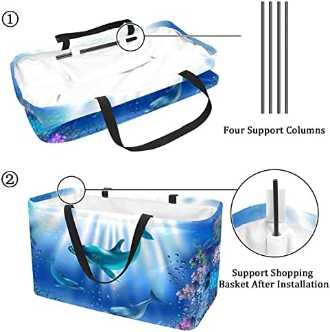 50L купувачи торби подводни светски делфини склопувачки шопинг -кутија за намирници торбички со рачки, еднократно
