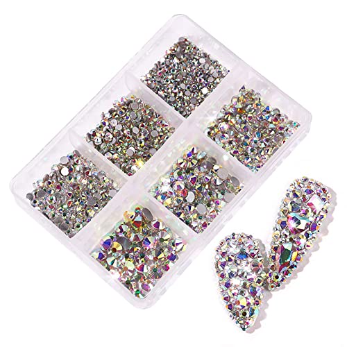 Gogoonly Boxed Nail Crystals Nail Art Rhinestones Rode Flatback стакло шарм камења камења, 6 големини за украси за украсување