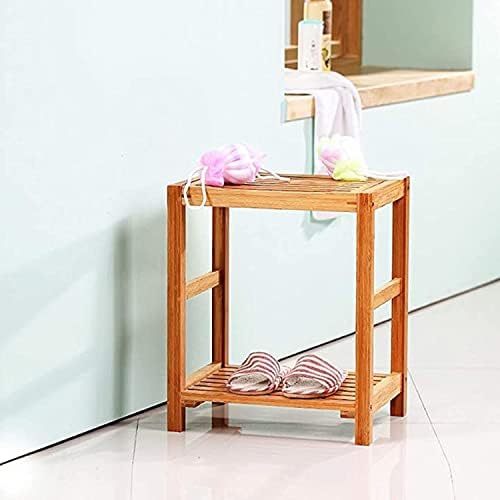 Тешки клупи за туширање за внатрешно туш бамбус туш столче и клупа со полица за складирање, дрво 2-нивоата седиште за бања за возрасни