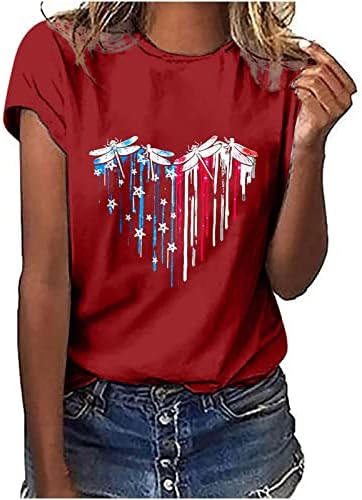 Кошула со знаме на САД за жени обични кратки ракави Американски горди маици врвови на Денот на независноста на 4-ти јули подароци