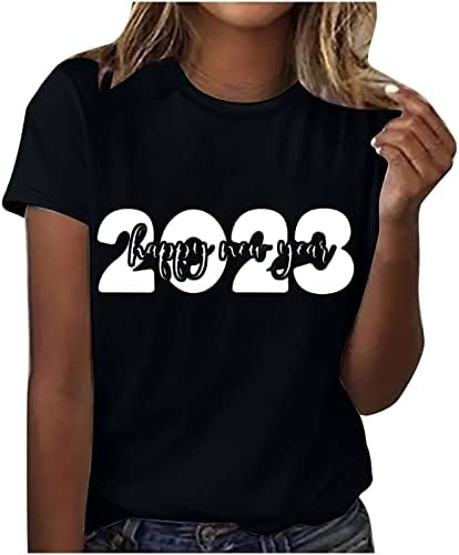 Здраво 2023 кошули за жени лабава обична кратка ракав, тркалезни врат, врвови летни модни букви печати тунична маица маица