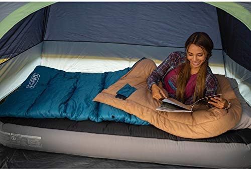 Колман Бразос торба за спиење со ладно време, 20 ° F/30 ° F лесен камп за вреќи за спиење за возрасни, патент без сила со вклучена вреќа за работи,