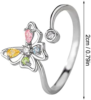 Ringsенски накит прстени S925 Стерлинг сребрена пеперутка боја дијамант ротирачки прстен женски човек мраз цвет отворање прилагодлив