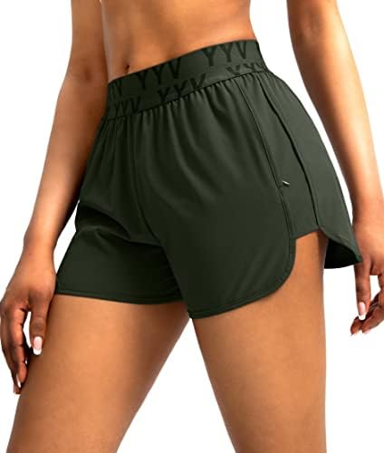 Shortsенски шорцеви за женски YYV со џебови со патенти, брзо суво еластична лента за половината, атлетски салата за жени со жени
