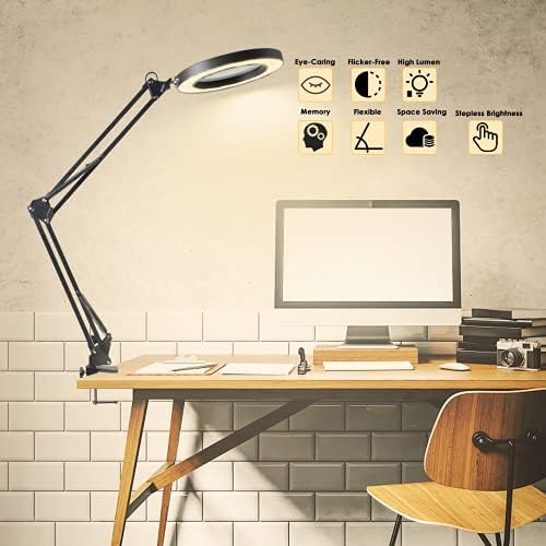 Зголемување на ламбата за бунари, модерна ламба за биро со прицврстувач, табела за ламба со 3 режими во боја и 10 нивоа на осветленост,
