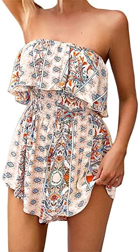 Панталони за жени фустани женски лето боемски печати една линија рамо, обични модни комбинезони жени