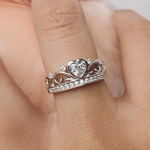 2023 Исклучителна срцева циркон круна прстен за женски ангажман прстен накит подароци