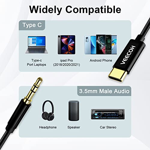 VeeCOH USB C до 3,5 mm аудио адаптер кабел 3.3ft, тип C до 3,5 mm AUX CORDER HEADPHONE CAR Stereo dongle за Samsung Galaxy S22 S21 S20+