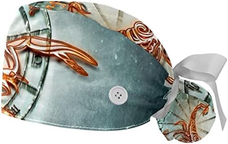 Работна капа на 2 пакети со копчиња лента вратоврска назад Шкорпија Зодијак знак хороскоп астрологија симбол долга коса на косата