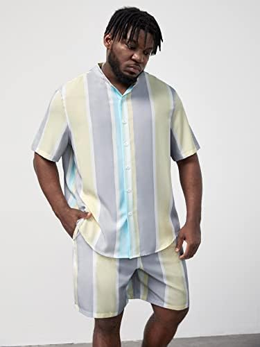 Oshho облека со две парчиња за мажи со машка кошула и шорцеви за печатење и шорцеви