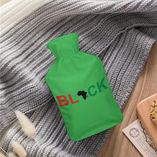 Црно-африканско печатено шише со топла вода со мека кадифен покривка од гумена торба за вбризгување на вода 1000 мл