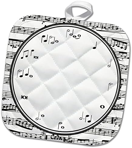 3Drose Music Note Clock Face - Музички белешки Време - црно -бело. - Potholders