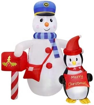 Божиќни украси на надувување Есл, надворешно Божиќно надувување Снежен човек со пингвин отворено декорација со вградена LED лесна забава за