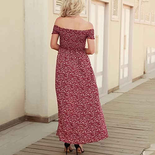 Petite Maxi фустани за кратки жени жени случајни летни цветни печатени фустан врвен фустан долг линиски лајсни за