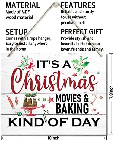 Среќна божиќна дрвена врата виси знак, „Тоа е Божиќни филмови и ден за печење“, Среќен Божиќен знак, Божиќно кујнски декор, кориснички