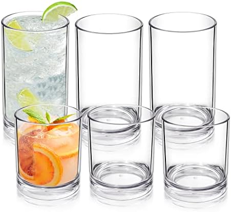 Хигиински Пластични Тамблери Чаши За Пиење Сет од 6 Јасни - 3 Секој: 12oz &засилувач; 17oz Чаши За Кујна | Пластични Чаши За Повеќекратна