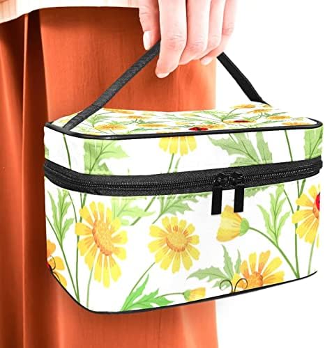 Мала Торба За Шминка, Патент Торбичка За Патување Козметички Организатор За Жени и Девојки, Бубамара Пролет Цветно Жолт Цвет