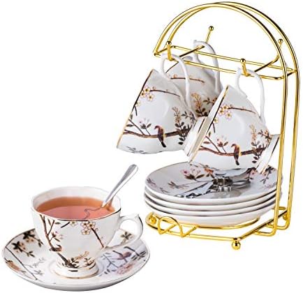 Јусалфа Порцелан Чај Сет-7 Мл-Птица Дрво Класичен Чај Чаша/кафе чаша лажица и чинија во собата