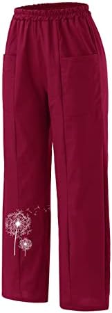 Женски Обични Панталони Големина 16 Женски Еднобојни Секојдневни Панталони Цветни Отпечатоци Панталони Еластични Џебови На Половината