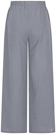 Pantsенски памучни постелнини панталони со високи панталони со високи половини