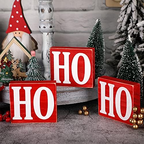 3 парчиња Божиќ хо хо хо декорација дрвена маса централни делови значајни хонорарни божиќни блокови од дрво украси со декоративни блок -блок -знаци на Божиќ, Божиќ з
