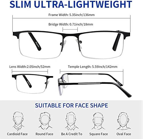 Bxgxlelin 1.0-4.0 х Машки Очила За Читање Сина Светлина Читачи Очила, 3 Пакет Лесни Метални Мажи Половина Рамка Очила За Читање