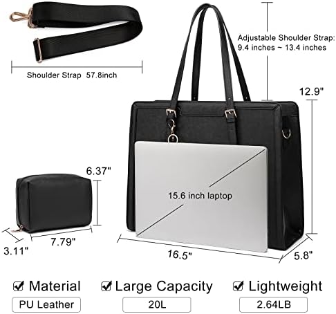 Торба за Лаптоп За Жени 15,6 Инчи Работна Актовка За Рамо, Големи Водоотпорни Торби За Работа Од Стп Кожа Со USB Порта за Полнење, Деловни Чанти