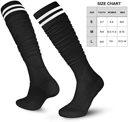 DingCooler Scrunch Фудбалски чорапи 2 пакувања, дополнителни долги атлетски чорапи за мажи и жени
