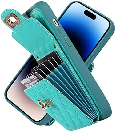 Кутија за паричник XYX за iPhone 14 Pro 6,1 инчи, Crossbody Strap PU Fore Leather Accordion Organition Holder Cards Class Case Women Girl