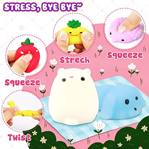 Смешни и G Kawaii Mochi Squishy Toy - Squishies For Crounture Prize Party Party Parting Tags Goodie Tagn Perters - 24 парчиња играчки