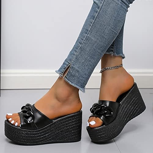 Сандали за жени облечени летни потпетици мода на отворено пети блок бучен потпетици папучи чевли шетаат чевли за пешачење