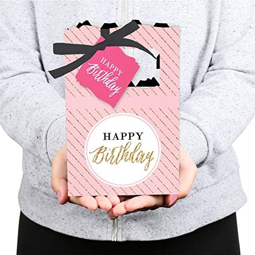 Голема точка на среќа шик среќен роденден - розова, црна и златна - кутии за забави - сет од 12