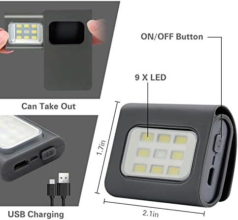 Вклучување на светлина, 2 пакувања USB USB за полнење на џогирање 3 режими на осветлување Силен магнетски светла преносен клип на