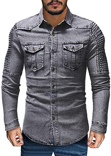 Ubst Denims лесни јакни кошули за мажи, 2021 мода есен ретро -копче за прицврстување надолу случајни работи со џебови со џебови