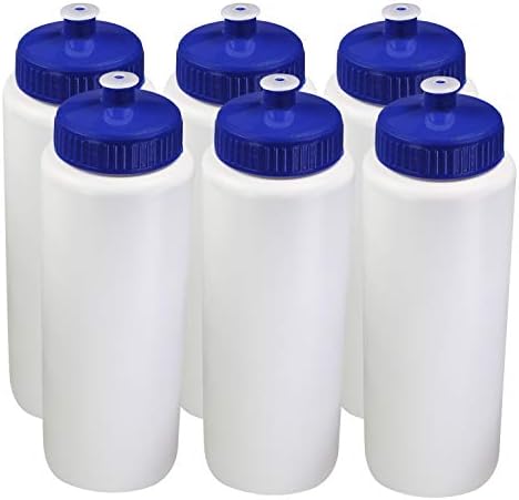 Pinnacle Mercantile Sports стиска пластични шишиња со вода притискање/влечење капа широко уста 32 унца Поставете 6 сина капа