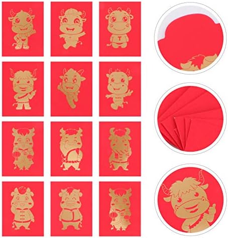 АБУФАН 24 парчиња 2021 Кинеска Нова година Со Фолија Кравји Црвени Пликови Цртан Филм Кинески Вол Година Хонг Бао Среќни Пари Пакети Црвени Пакети За Новогодишен Прол