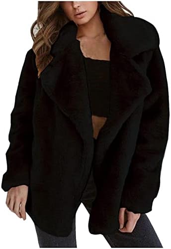 Womenенски моден кадифен кардиган палто дами плус големина зимски топол лапел со долг ракав отворена предна јакна палчиња за надворешна облека