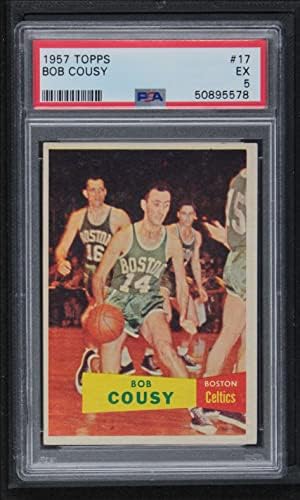 1957 година Топс редовна кошаркарска картичка17 Боб Куси од одделение во Бостон Селтикс Одлична ПСА 5