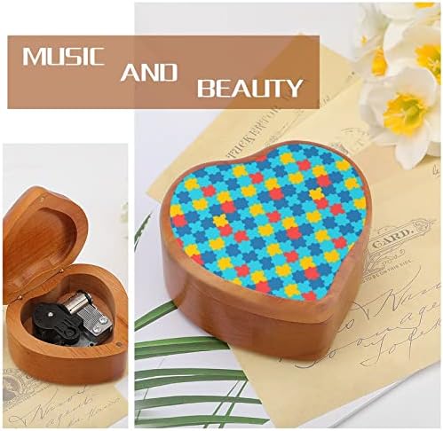 Аутизам се зачудува дрвена музичка кутија со форма на срцева форма на музички кутии гроздобер дрвена кутија за подарок