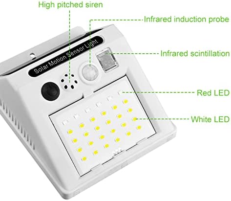 KE1CLO соларни светла на отворено светло за движење Светло со аларм, LED светла за движење lightsидни светла со 3 режими и далечински