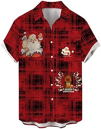XXBR Божиќни кошули за кратки ракави за мажи, смешно Божиќно копче Дедо Мраз надолу на врвот на домашната забава Обична кошула