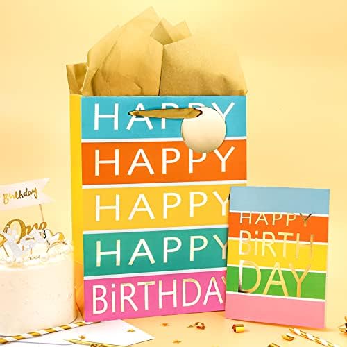 ЗАВИТКАН 13 Голем Роденден Подарок Торба Со Картичка И Ткиво Хартија-Среќен Роденден Со Шарени Ленти