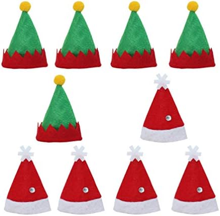 КЕСЈОО Мини Капа на Дедо мраз 10 парчиња Мини Божиќна Капа Елф Обвивки За Лижавчиња Топери Неткаени Капи За Пакување Бонбони Капи