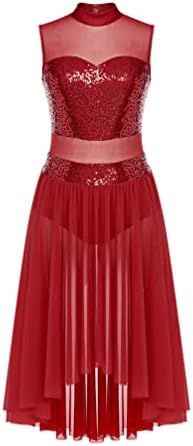 Yizyif Womenените лирски танц фустан модерно современа танцувачка облека, исмејувајте ги вратите на вратот, леотард мрежа tulle макси максимално