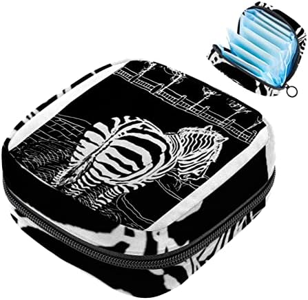 Рачно нацртана зебра санитарна торба за складирање на салфетки, менструална подлога торба за гаќички за гаќички за женски организатор на