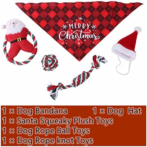 Божиќно куче бандана капа и Божиќна кадифен џвакање играчка, црвена карирана куче Божиќна бандана триаголник куче куче Божиќна облека додатоци