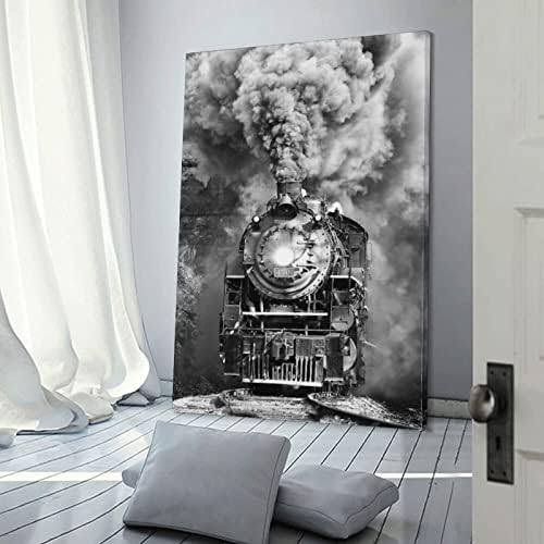 Гроздобер црно-бел воз во стил на пареа wallидни уметности старомодни локомотивни слики платно уметнички постер wallидна уметност слика печатење модерна семејна спал