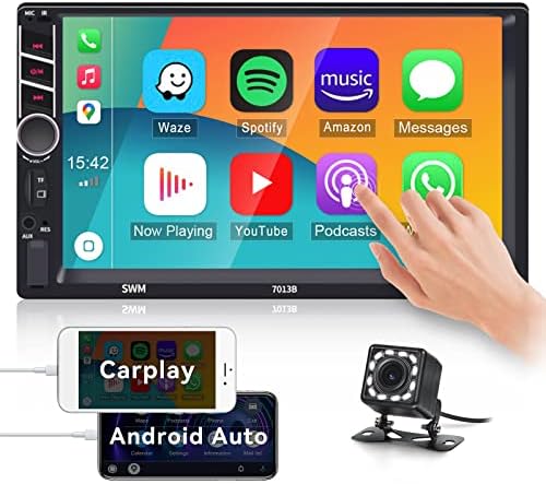 Euntopsci двојно Din Car Stereo компатибилен со Apple CarPlay Android Auto 7 инчен екран на допир со автомобил со автомобил со Bluetooth